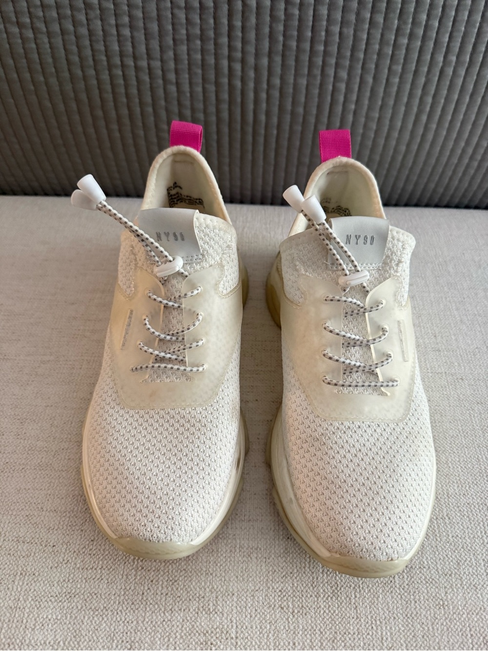 Steve Madden Cream Knit Sneakers with Pink Heel Tabs